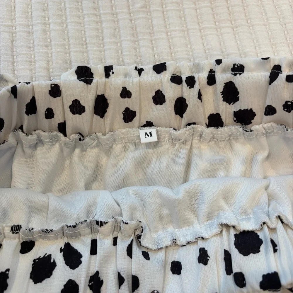 Amazon Womens Polka Dot Animal Print Black White Midi Skirt Elastic Waist Size M